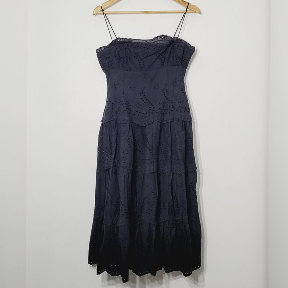 Eliza J Dresses & Skirts - Eliza J Spaghetti Strap Midi Dress Cotton Eyelet Lace Black Fit and Flare NEW